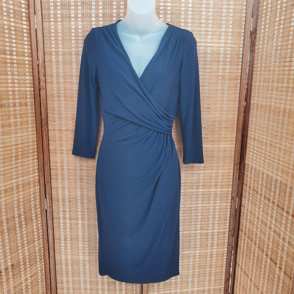 ♡ Lauren Ralph Lauren Blue V-Neck Faux Wrap Dress Size 4